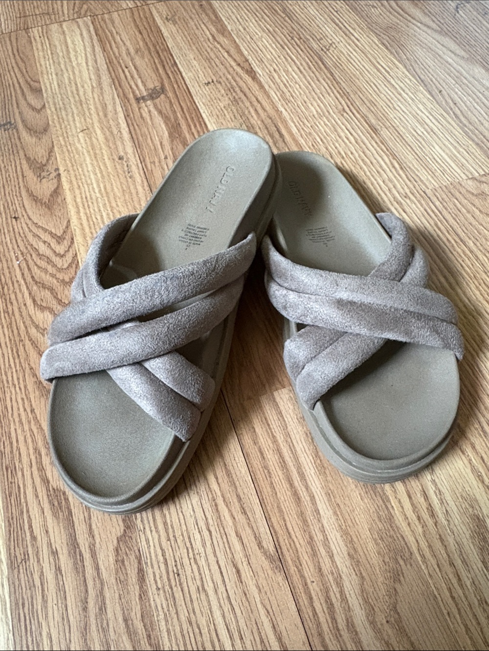 Old Navy Taupe Crisscross Slide Sandals